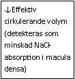 Text Box: ↓Effektiv cirkulerande volym (detekteras som minskad NaCl-absorption i macula densa)
