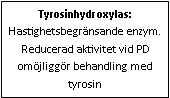 Text Box: Tyrosinhydroxylas: Hastighetsbegränsande enzym. Reducerad aktivitet vid PD omöjliggör behandling med tyrosin