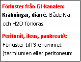 Text Box: Förluster från GI-kanalen: Kräkningar, diarré. Både Na och H2O förloras.Peritonit, ileus, pankreatit: Förluster till 3:e rummet (tarmlumen eller peritoneum